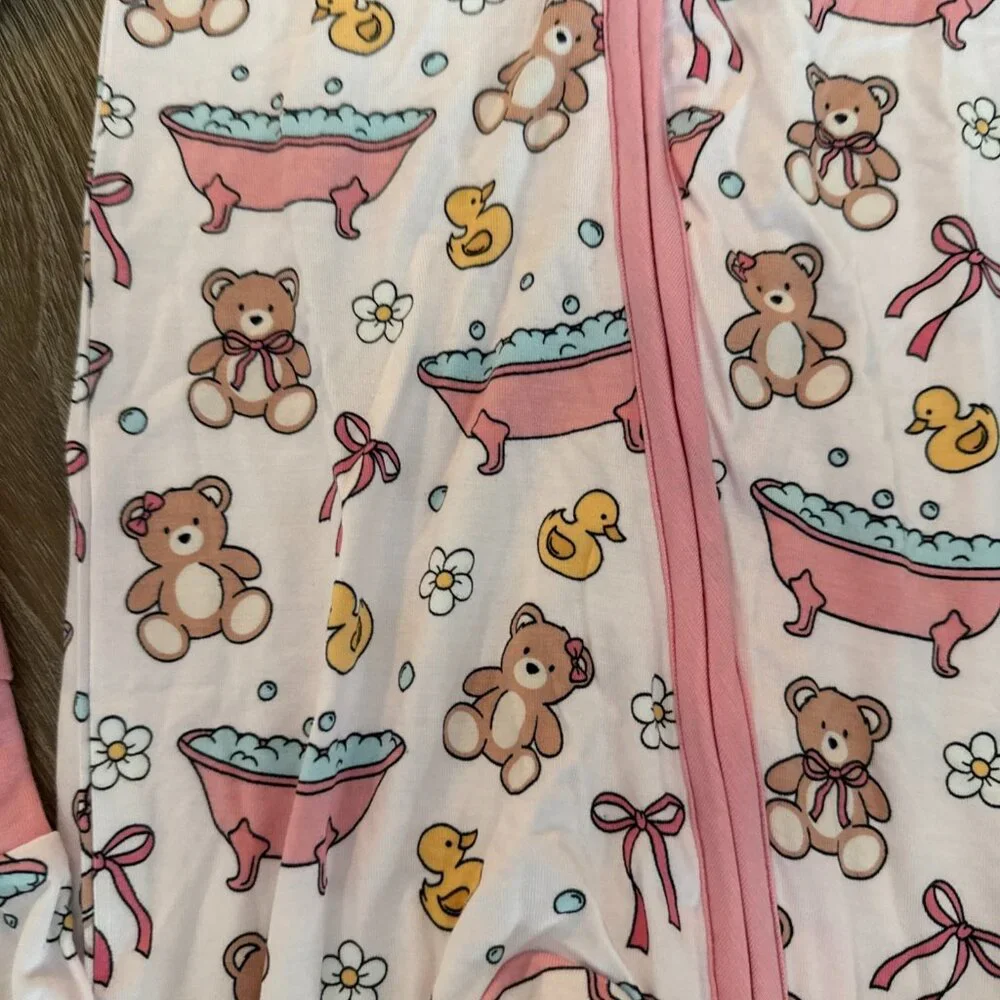NWT CADEN LANE Bamboo Viscose Pink Bathtime Besties Convertible Romper 18-24m